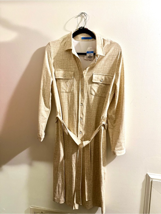 J Mclaughlin Dresses & Skirts - J McLaughlin Long Sleeve Beige Shirt Dress with Waist Tie new w tags